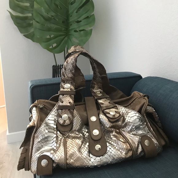 Chloe Handbags - Chloe Metallic Gold Snakeskin Leather Satchel